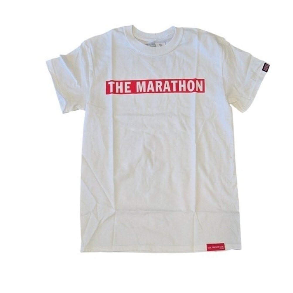 The Marathon Clothing TMC Run A Lap White Red Graphic T-Shirt Mens Small NEW